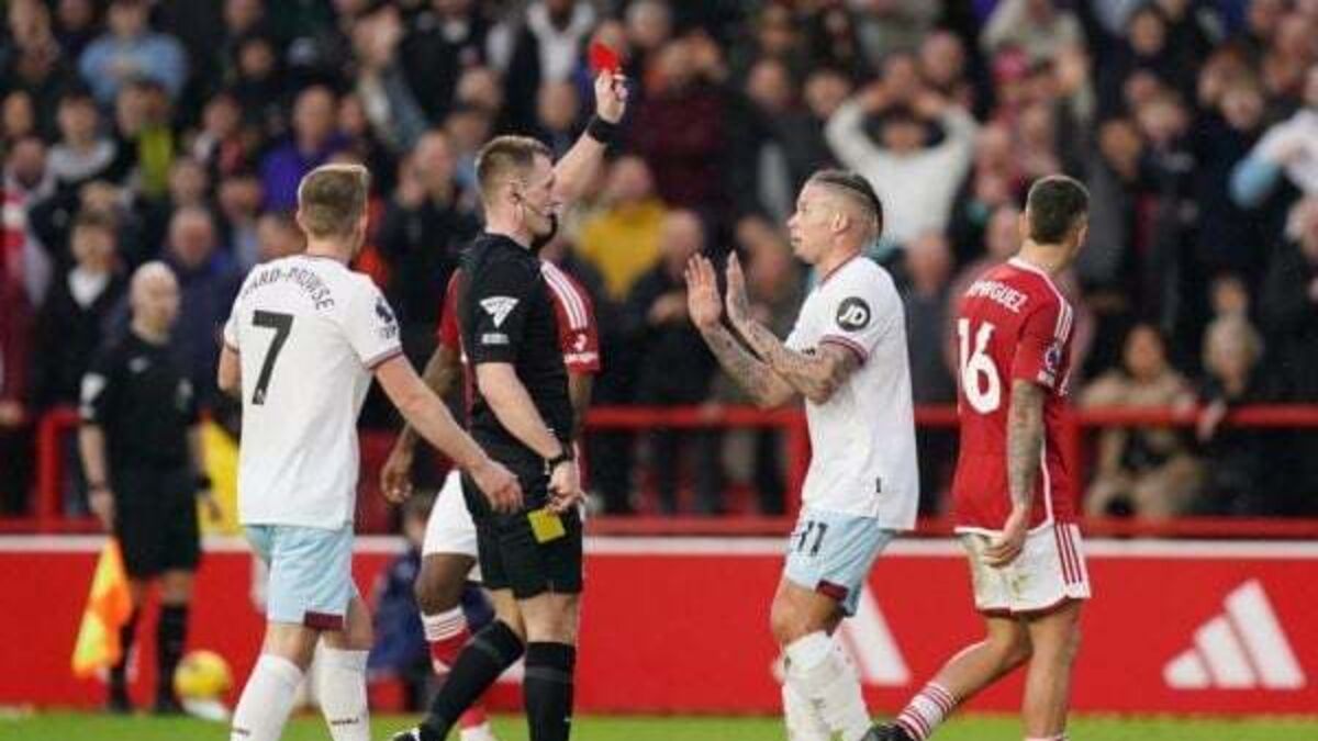 Kalvin Phillips sent off as Nottingham Forest add to West Ham’s troubles