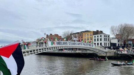 Protest against Irish politicians’ participation in US St Patrick’s Day ceremony