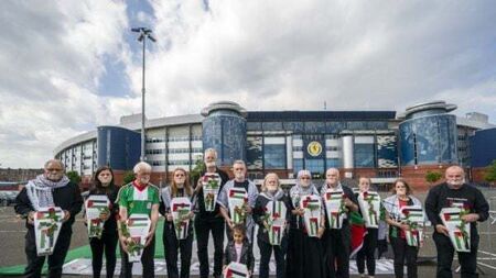 Pro-Palestine protest takes place before Scotland v Israel match