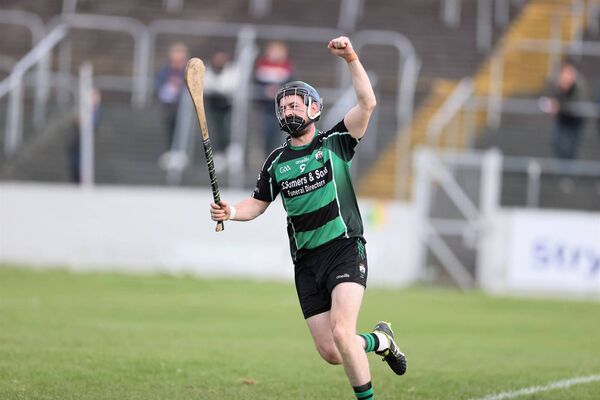 Mark McDonald celebrates scoring the third goal of the game for Bagenalstown Gaels 