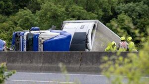 Section of M18 motorway in Clare closed off due to turned over lorry Section of M18 motorway in Clare closed off due to turned over lorry