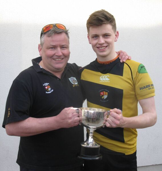 Tom and Daniel Crotty, coach father and player son with the Leinster U18 Cup