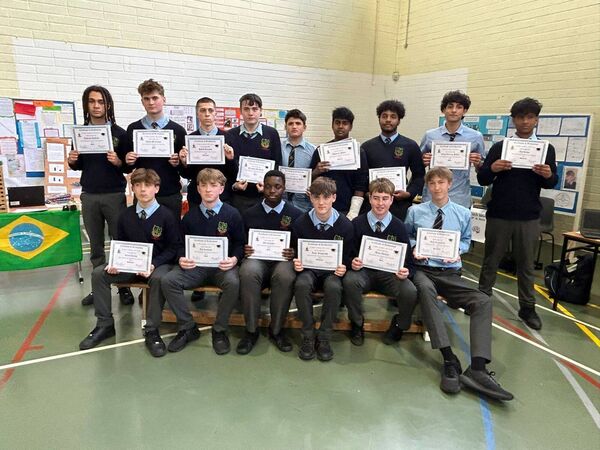 TY class 4L were presented with their certificates at the TY graduation ceremony: (back) Andrew Zhabyak, Rys McCanny, David Korposh, Brandon McGrath, Alejandro Munoz Solis, Shahriar Uddin, Mohammed Nimmir, Elias Oliveira Silva and Alif Sadat; (front) Albert Ceaus, Jay Condron, Ese Erhabor, Leon Fitzgerald, Ryan Gordon and and Alan Karpinski 