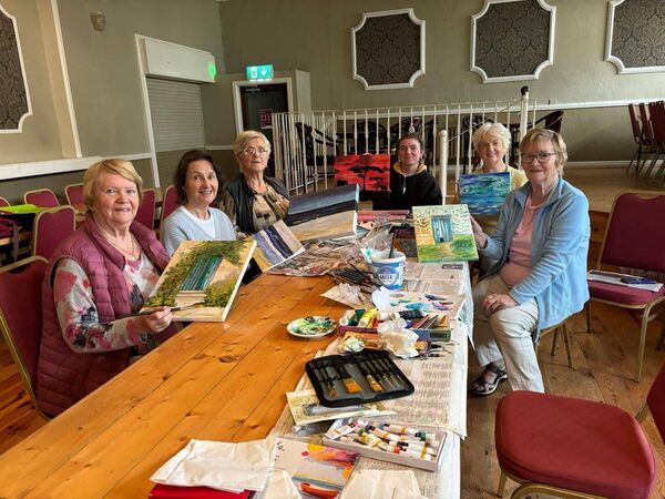Betty Nolan, Bríd Murren, Phil Gaffney, Catherine Gaffney, Kathryn Murphy and Susie Cleary, who have just completed a very enjoyable arts course in Palatine Club House. Missing from the photo is Catherine Doodey