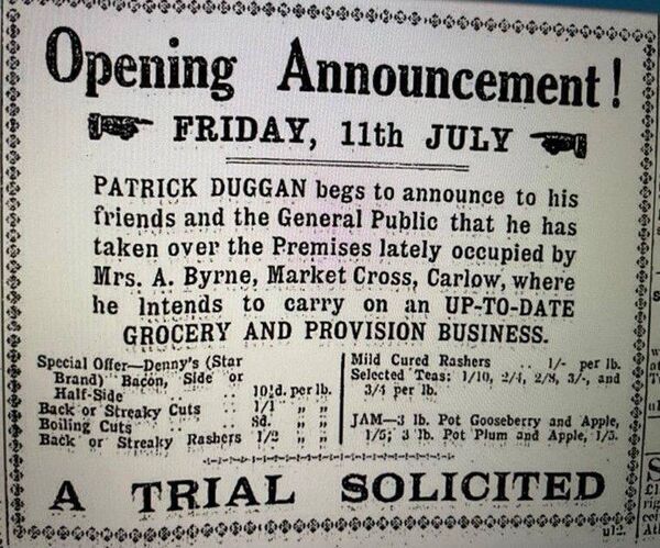 An advert that appeared in The Nationalist and Leinster Times
