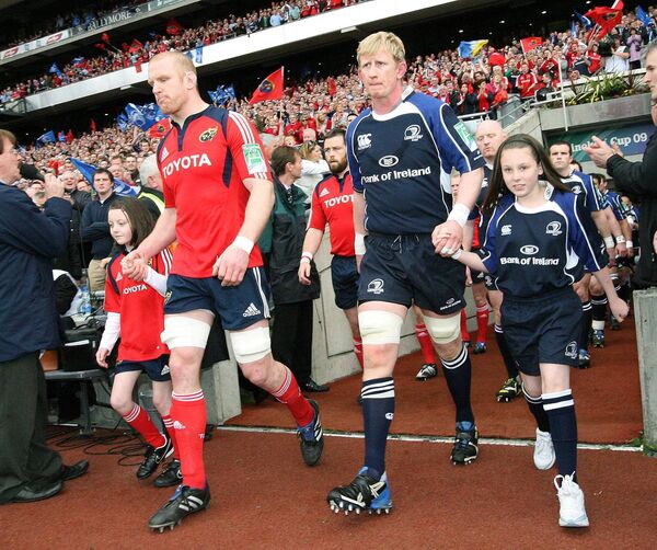 Leinster and Munster captains Leo Cullen and Paul O'Connell lead out their respective teams ahead of the 2009 Heineken Cup Semi-Final at Croke Park Photo: ©INPHO/Lorraine O'Sullivan Leinster and Munster captains Leo Cullen and Paul O'Connell lead out their respective teams ahead of the 2009 Heineken Cup Semi-Final at Croke Park Photo: ©INPHO/Lorraine O'Sullivan