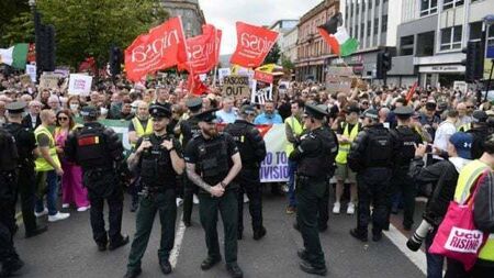 Hundreds gather to counter anti-immigration protest in Belfast