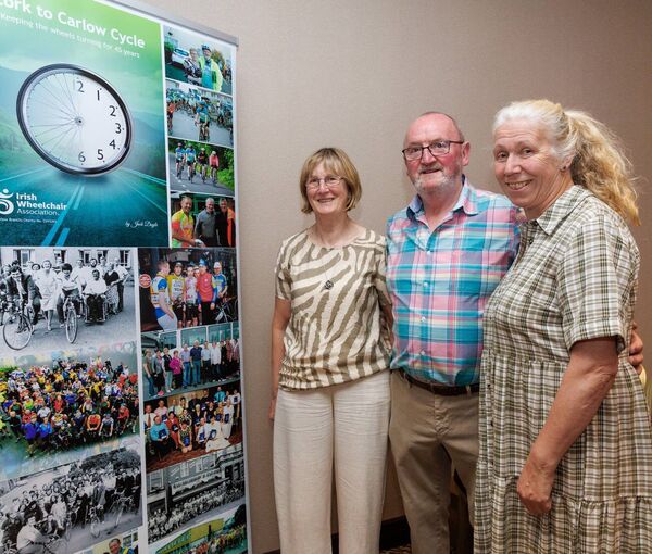 Jack Doyle (organiser) is shown with Angela Nichol and Colette Dermody at the money collection evening in the Seven Oaks Hotel for the final Cork to Carlow Cycle. Photo: michaelorourkephotography.ie