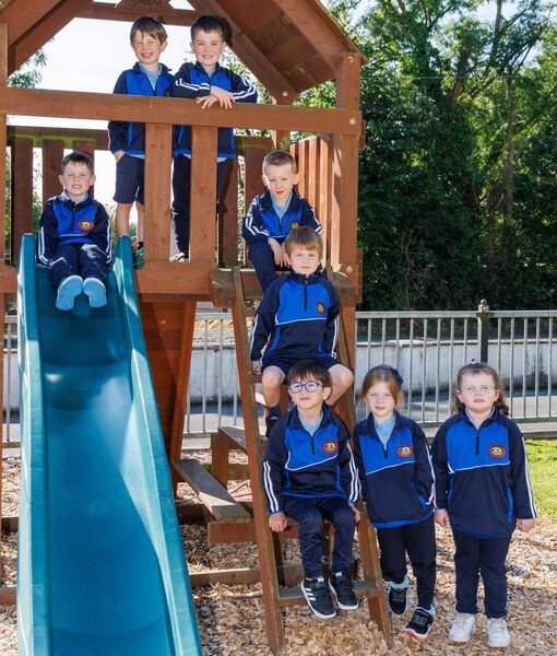Junior infants from Rathmore NS, Fiadh, Amelia, Brax, Alex, Robbie, Koah, Michael and Charlie Photo: michaelorourkephotography.ie