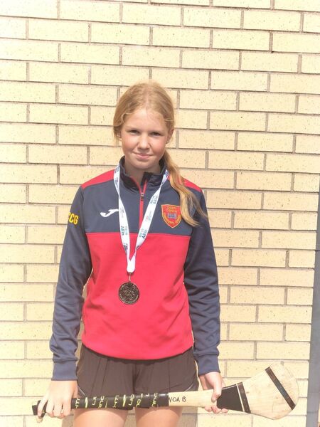St. Lazerian's Noa Bambrick won a silver medal in U14 girls long puck. This was Carlow's only field medal this year. 