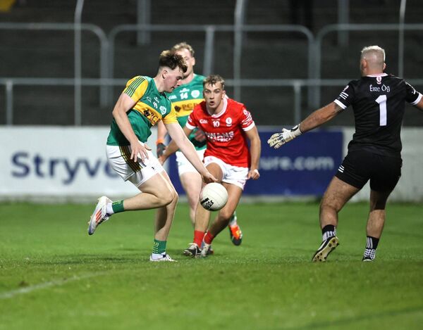 Johnny Furey makes a save to deny Conor O'Neill a goal Photo: Pat Ahern