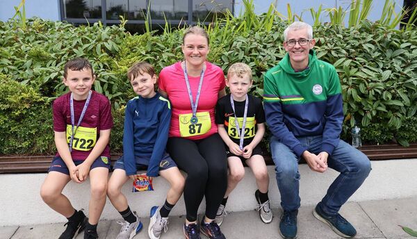 Setanta Chairperson Padhraic Kenny with Jennifer O'Grady and Ryan Philip and Harry Morrissey after the Setanta 5k Fun Run. Setanta Chairperson Padhraic Kenny with Jennifer O'Grady and Ryan Philip and Harry Morrissey after the Setanta 5k Fun Run.