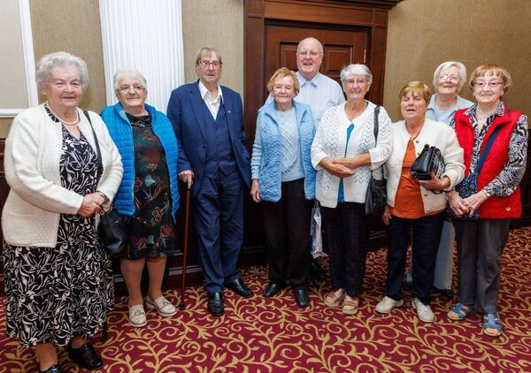 Fr Tom Little with Nell Rogers, Mai Wall, Eileen Doyle, Eileen O'Neill, Nellie O'Brien, Jack and Liz Carter and Sr Joan during the Askea Senior Citizens summer get-together in the Seven Oaks Hotel