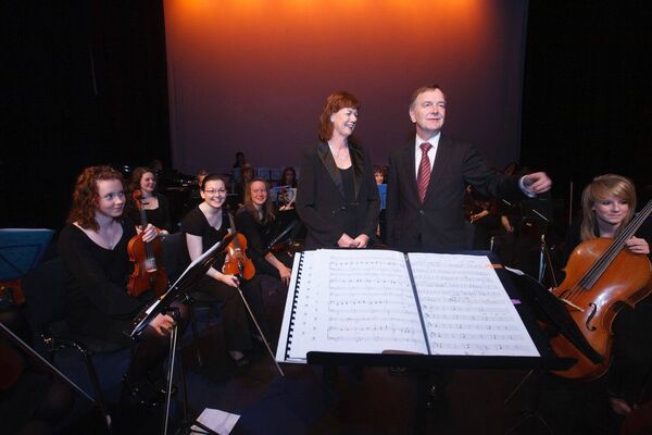 Former minister Martin Cullen with Majella Swan and members of Cralow Youth Orchestra at the official opening of Visual 15 years ago