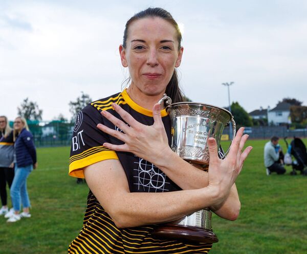 Leah Mullins celebrates her 10th SFC title after Bennekerry/Tinryland defeated Old Leighlin. Photo: michaelorourkephotography.ie
