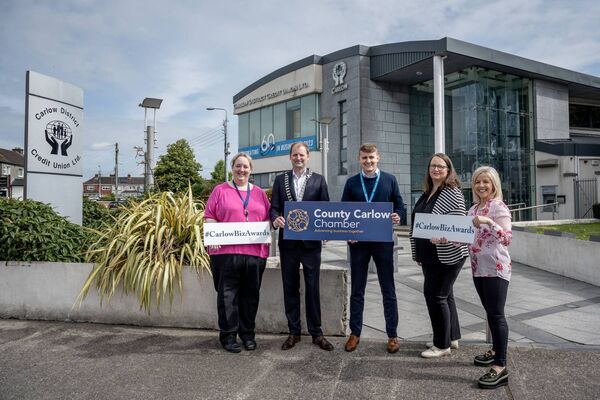 At the launch of the Carlow Business Awards were Siobhan Gray, Carlow Credit, Michael Quinn, president of County Carlow Chamber Lee Mulhall, Carlow Credit Union, Nicola Doran, CEO of Carlow Chamber and Yvonne Jones of Carlow Chamber