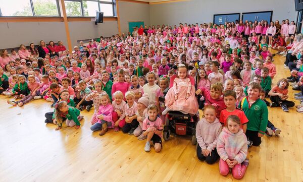 A sea of pink at Gaelscoil Eoghain Uí Thuairisc