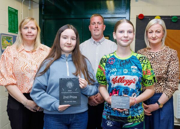 Prize winners in the fifth and sixth class handwriting category Katie Shannon (Rathoe NS) and Kaolin Osbourne (Bigstone NS)