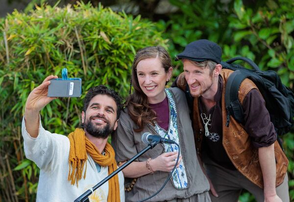 Kiruu, Sharon O’Brien and Aidan Ring grab a selfie before their performance during Culture Night in Tullow