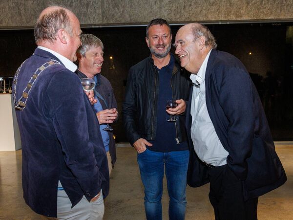 Novelist and playwright Colm Tóibín shares a laugh with clr Fergal Browne cathaoirleach of Carlow County Council, Stephen Dargan and Stewart Murphy during Culture Night in Visual