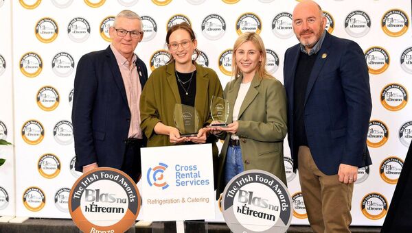 Shelly and Katie Barcoe from The Village Dairy receive their award from Artie Clifford of Blas na hÉireann and Chris McFadden of sponsor Cross Rental Services Shelly and Katie Barcoe from The Village Dairy receive their award from Artie Clifford of Blas na hÉireann and Chris McFadden of sponsor Cross Rental Services