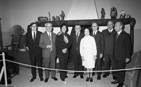 The photo that featured on the front page of The Nationalist in 1973 showing some members of CHAS and Museum Committee on the opening day of the Museum on Sunday 2 December 1973 Kevin Kennedy, Sean O'Leary, Mrs. B Crombie, John Moriarty, Iona McLeod, Alec Burns, Seamus Murphy and Michael Dooley Photo: Karl McDonough