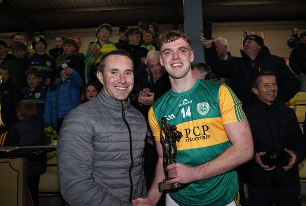 The 'Man of the Match' award for the MLM Motors SFC final replay was Rathvilly's Kevin Murphy and David Franks from MLM Motors presented the award after the game. The 'Man of the Match' award for the MLM Motors SFC final replay was Rathvilly's Kevin Murphy and David Franks from MLM Motors presented the award after the game.