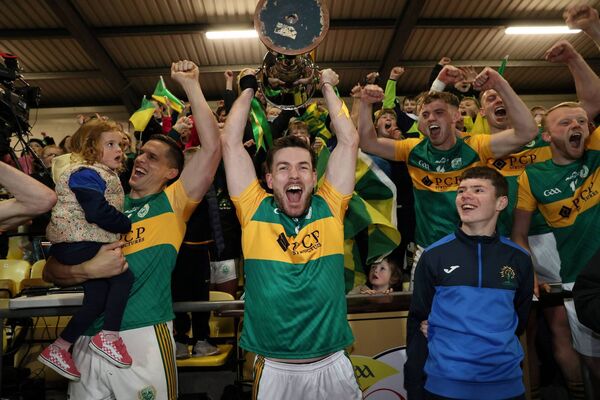 A delighted Rathvilly Captain Josh Moore lifts the SFC trophy. A delighted Rathvilly Captain Josh Moore lifts the SFC trophy.