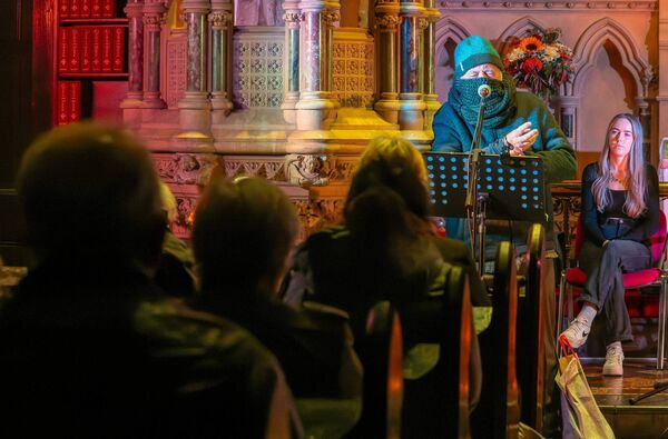 John MacKenna gives a monologue during 'At War with Mercy' in St Mary's Church, Carlow