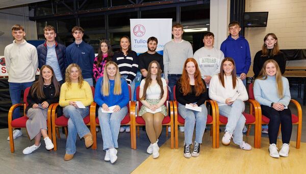 Students who received 500+ points in the Leaving Certificate pictured at the Tullow Community School's Leaving Certificate Awards Night