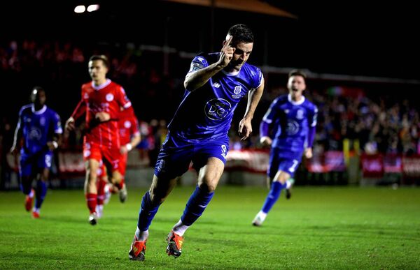Padraig Amond celebrates after scoring a penalty, although not the manner requested by his son Eóghan! Photo: ©INPHO/Ryan Byrne