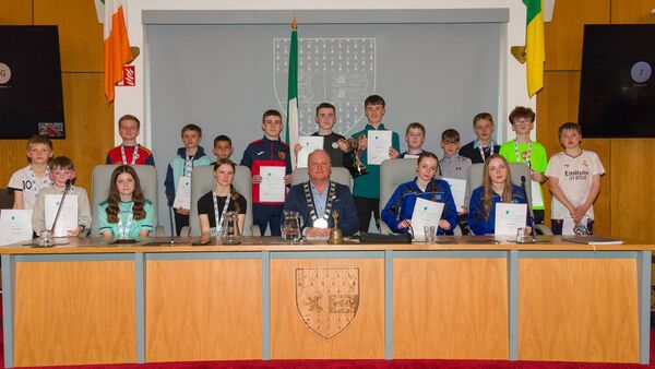 Cathaoirleach cllr Fergal Browne with Carlow Community Games national winners