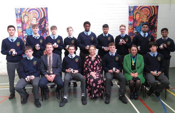 Third year (back l/r) Ayman Bouanba Nichistroi, Igors Saltums, Maiklas Luckus, Kevin Iwanik, Callum Amartey, Fahim Ahmed, Odhran Byrne, Taif Akbar, Jarnail Singh (front l/r) Joshua Zurbriggen, Sean Kealy deputy principal, Alex Donnelly Finn, Fiona Lennon principal), Eoghan Kavanagh, Theresa O'Neill year head and Jay Wu