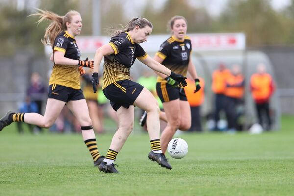 Leanne Corcoran the Bennekerry Tinryland full back kicks a fine point in the first half Photo: Pat Ahern