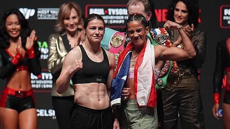 Katie Taylor and Amanda Serrano tip the scales at same weight ahead of bout