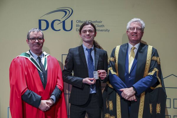 Christian Germain of Tyndall College with Professor Derek Hand, executive dean, Faculty of Humanities and Social Sciences, with DCU president Professor Daire Keogh Christian Germain of Tyndall College with Professor Derek Hand, executive dean, Faculty of Humanities and Social Sciences, with DCU president Professor Daire Keogh