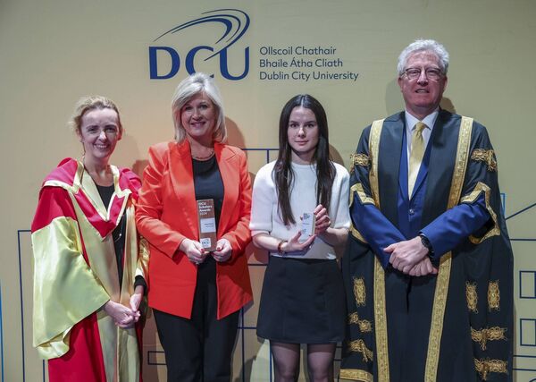 Emma Carbery of St Leo's College and school Niamh Broderick with Professor Pamela Gallagher and DCU president Daire Keogh Emma Carbery of St Leo's College and school Niamh Broderick with Professor Pamela Gallagher and DCU president Daire Keogh