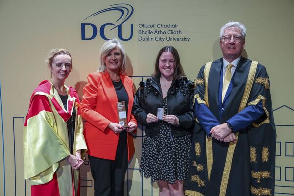 Jill Farrell of St Leo's College with school principal Niamh Broderick, Professor Pamela Gallagher and DCU president Daire Keogh Jill Farrell of St Leo's College with school principal Niamh Broderick, Professor Pamela Gallagher and DCU president Daire Keogh