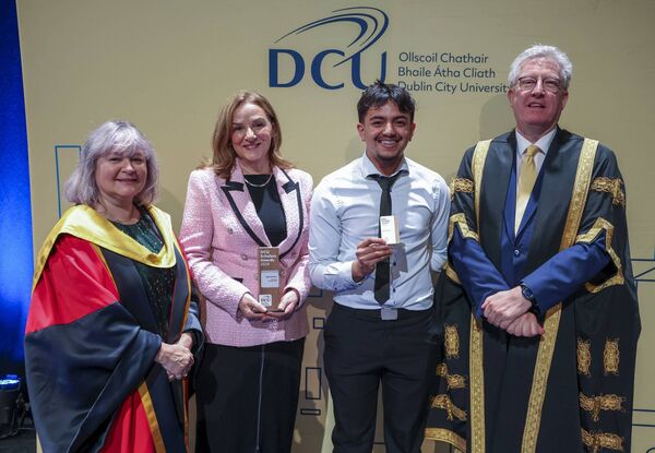 Sagar Sapkota of St Mary's Academy CBS with school principal Fiona Lennon, Dr Jennifer Bruton, executive dean, Faculty of Engineering and Computing, and DCU president Daire Keogh Sagar Sapkota of St Mary's Academy CBS with school principal Fiona Lennon, Dr Jennifer Bruton, executive dean, Faculty of Engineering and Computing, and DCU president Daire Keogh