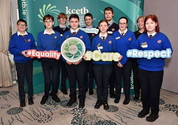 Student council members from Coláiste Eoin with their teacher Mairead Kavanagh