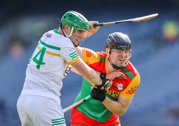 Shrugging off the attentions of Offaly's Brian Duignan during the 2023 McDonagh Cup final at Croke Park Photo: ©INPHO/Tom Maher Shrugging off the attentions of Offaly's Brian Duignan during the 2023 McDonagh Cup final at Croke Park Photo: ©INPHO/Tom Maher