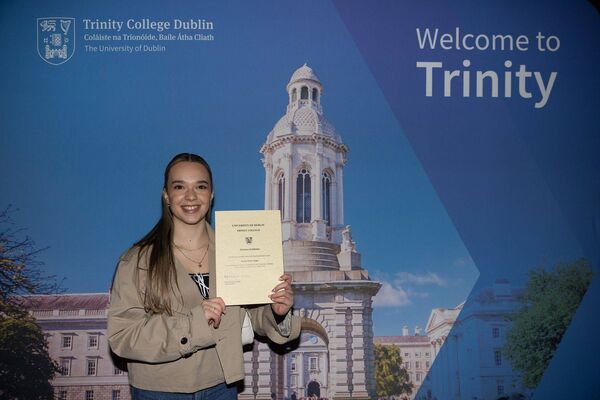 Alexia-Maria Lungu, a past pupil of St Leo's College, Carlow, with her award from Trinity College Alexia-Maria Lungu, a past pupil of St Leo's College, Carlow, with her award from Trinity College