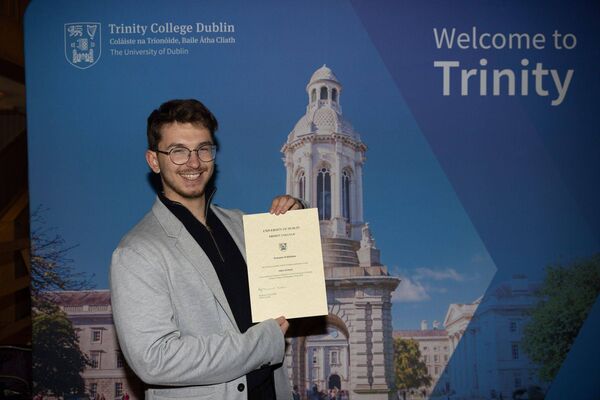 Adam Zielinski, who is a past pupil of Presentation de la Salle, Bagenalstown, was presented with an award by Trinity Photos: Paul Sharp Adam Zielinski, who is a past pupil of Presentation de la Salle, Bagenalstown, was presented with an award by Trinity Photos: Paul Sharp