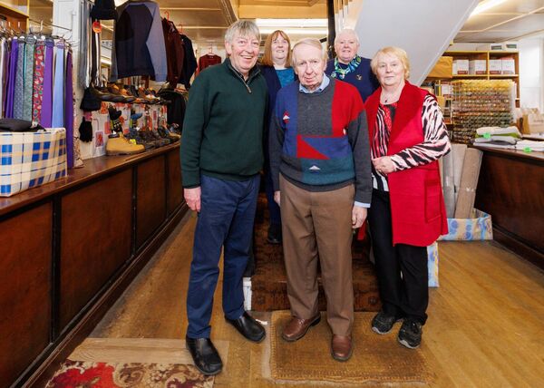 Arnold Mahon (centre) who has been the owner of PJ Duffy’s, Tullow for 57 years has taken the tough decision to close his business, pictured with long-serving staff at the shop Ollie Murphy, Eileen Doyle, Ann Byrne and Antoinette Sutton Photos: michaelorourkephotography.ie