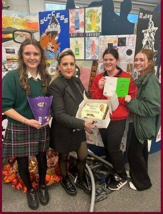 The Paragon Pink team - Caoimhe, Hannah and Roisín with their art teacher, Tara Gooch