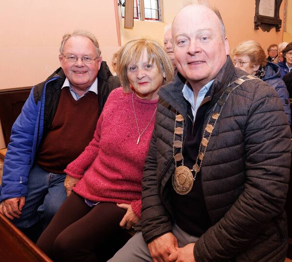At the Plough Sunday Service in Staplestown Church cllr Fergal Browne cathaoirleach of Carlow County Council and Padraig and Celine Dooley