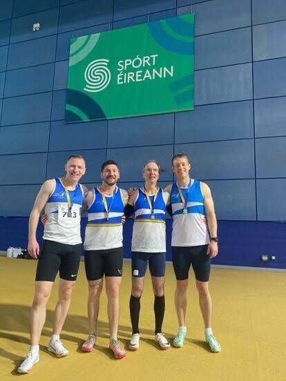 Championship Record and winners of the 4x200m O35M Relay Keith Pollard, Niall Murphy, David Hayde and Paul Broderick Championship Record and winners of the 4x200m O35M Relay Keith Pollard, Niall Murphy, David Hayde and Paul Broderick