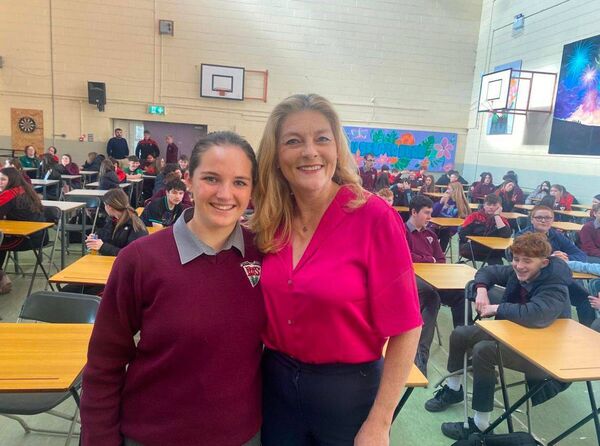 Ireland South MEP Cynthia Ní Mhurchú with Hilary Minchin, junior chairperson of the Student Council at Presentation de la Salle, Bagenalstown