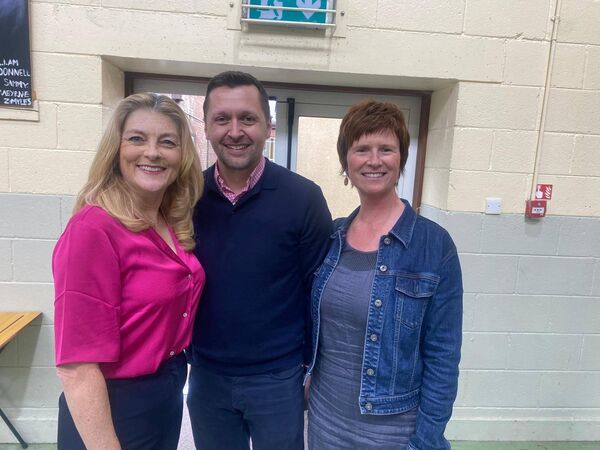 Ireland South MEP Cynthia Ní Mhurchú with Presentation de la Salle College, Bagenasltown Principal John Keane and deputy Principal Kathleen Burke