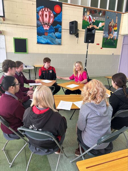 Ireland South MEP Cynthia Ní Mhurchú chatting with students from Presentation de la Salle, Bagenasltown during her recent visit to the school